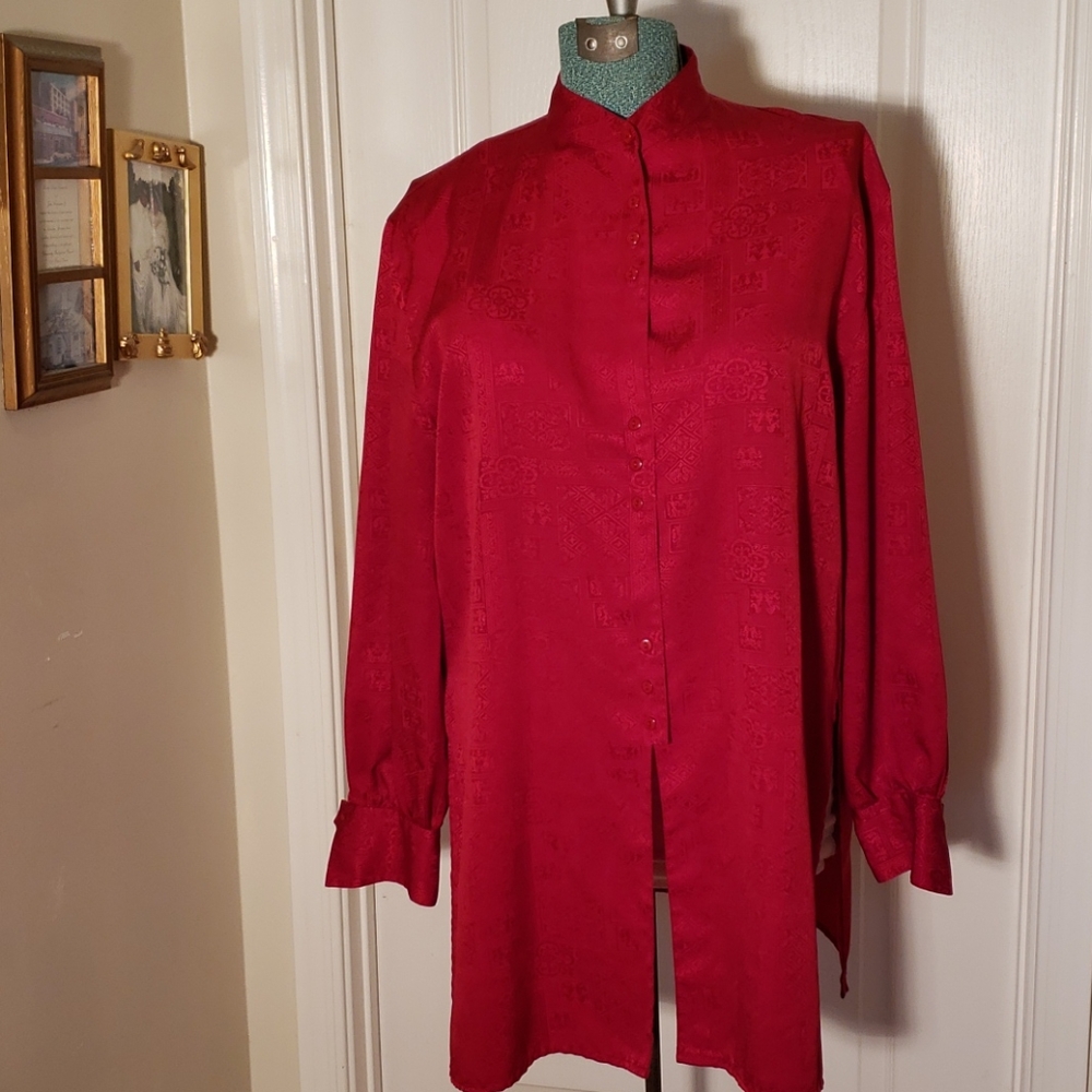 Christie & Jill red tunic blouse size xl